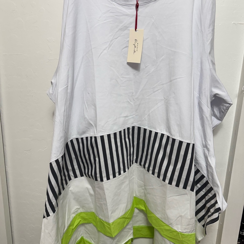 Striped White and Green Women's Top